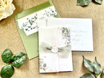 Greenery Vellum Wedding Invitation with Ribbon, Wax Seal & Deckled Edge