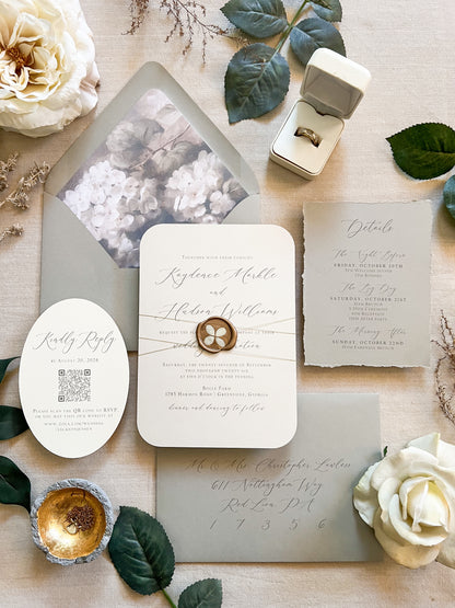 Hydrangea Wedding Invitation with Wax Seal