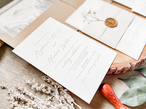 Elegant Wedding Invitation with Baby’s Breath, Beige & Vellum Wrap and Wax Seal
