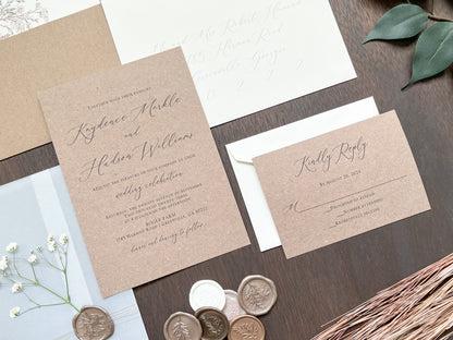Rustic Baby’s Breath Wedding Invitation with Vellum Wrap and Wax Seal