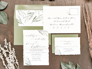 Greenery Wedding Invitation Wrapped in Thread