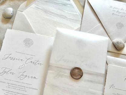 Beach Wedding Invitation with Vellum & Seashell Wax Seal