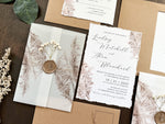 Pampas Grass and Baby’s Breath Wedding Invitation with Deckled Edge, Boho Vellum with Wax Seal