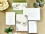 Greenery Vellum Wedding Invitation with Ribbon, Wax Seal & Deckled Edge