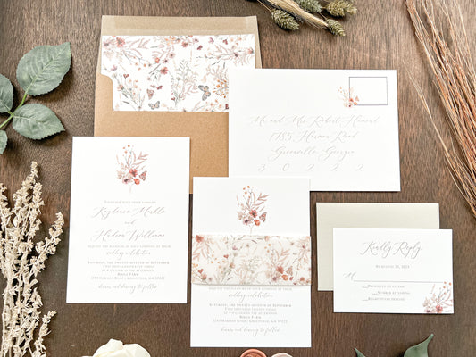 Wildflower Vellum Wedding Invitation with Rust & Terracotta Florals