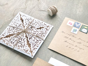 Rustic Laser Cut Wedding Invitation with Twine