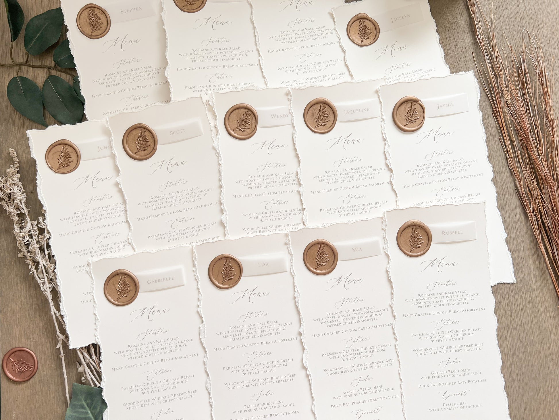 Wedding Menus with Name Tag and Deckled Edging