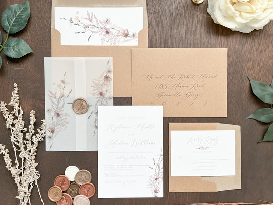 Wildflower Vellum Wedding Invitation with Wax Seal