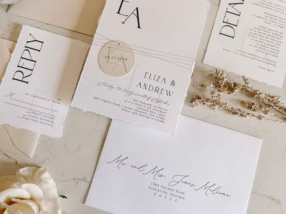 Modern Wedding Invitation with Monogram Tag