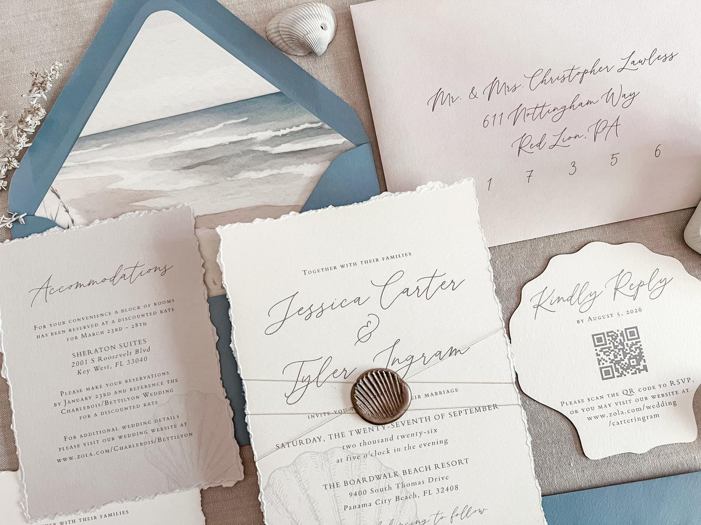 Seashell Wedding Invitation with Wax Seal