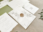 Simple Greenery Wedding Invitation with Eucalyptus, Deckled Edging, Vellum & Wax Seal