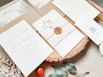 Elegant Wedding Invitation with Baby’s Breath, Beige & Vellum Wrap and Wax Seal