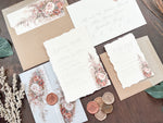Pampas & Copper Foliage Boho Wedding Invitation with Deckled Edging, Vellum & Wax Seal