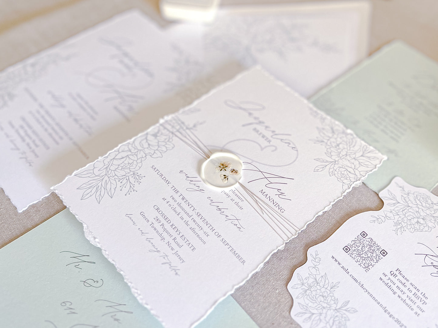 Floral Die Cut Wedding Invitation with Wax Seal