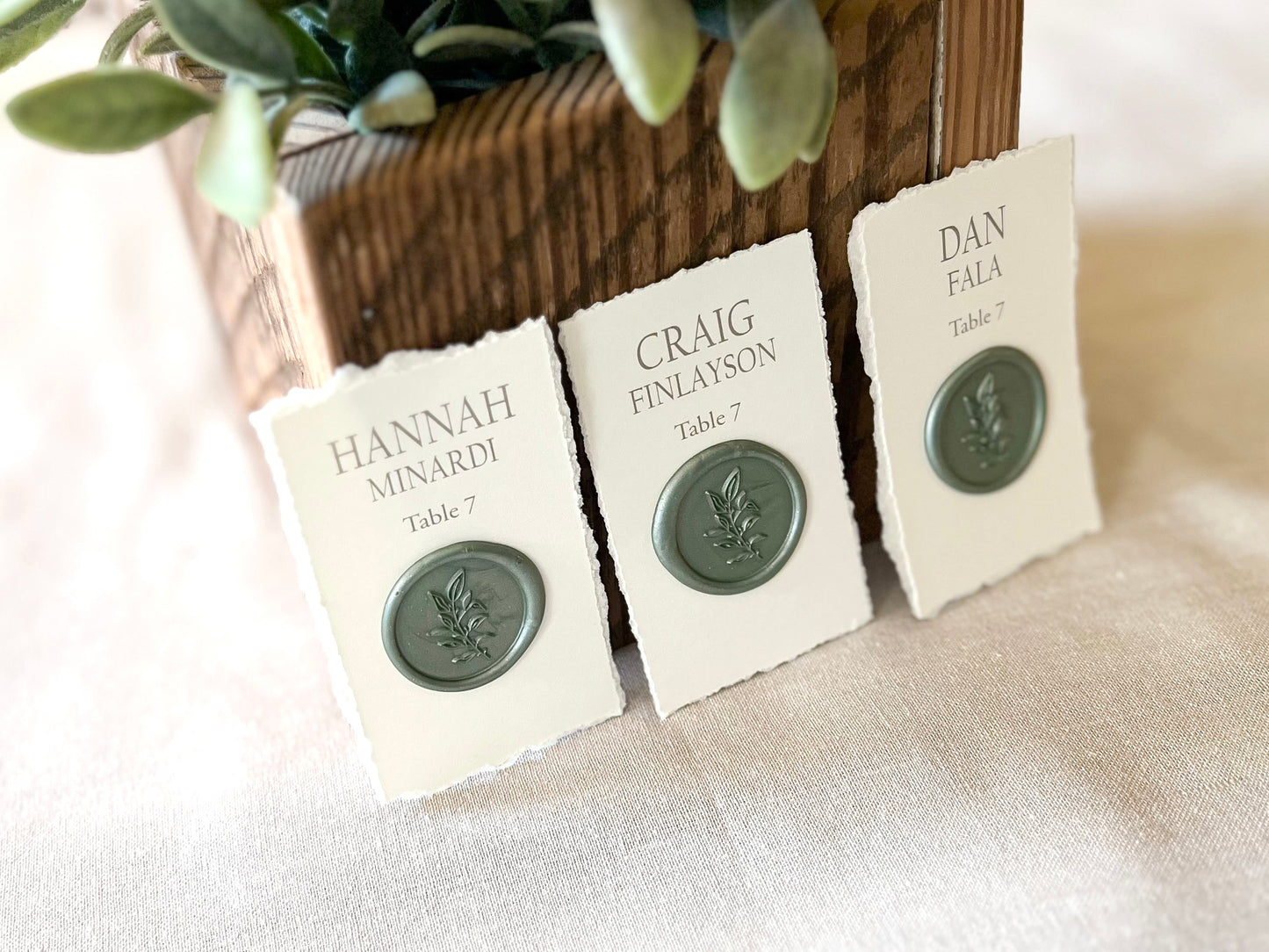 Wedding Place Cards with Wax Seal and Deckled Edging