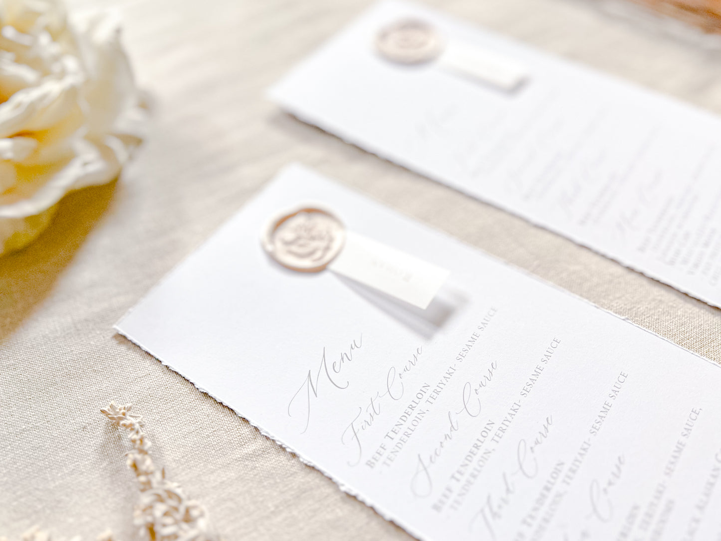 Wedding Menus with Vellum Place Card and Deckled Edging