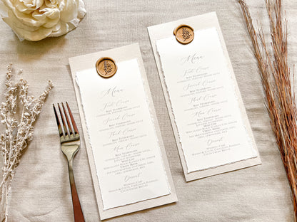 Wedding Menus with Deckled Edge and Colored Backing