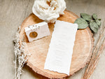 Folding Tent Wedding Place Cards with Baby’s Breath, Wax Seal and Deckled Edging