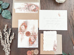 Pampas & Copper Foliage Boho Wedding Invitation with Deckled Edging, Vellum & Wax Seal