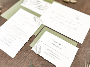 Greenery Wedding Invitation Wrapped in Thread