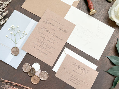 Rustic Baby’s Breath Wedding Invitation with Vellum Wrap and Wax Seal