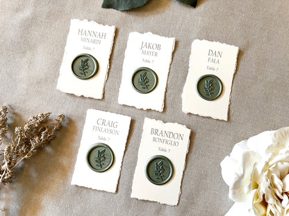 Wedding Place Cards with Wax Seal and Deckled Edging