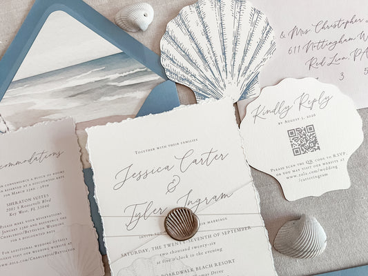 Seashell Wedding Invitation with Wax Seal