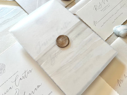 Beach Wedding Invitation with Vellum & Seashell Wax Seal