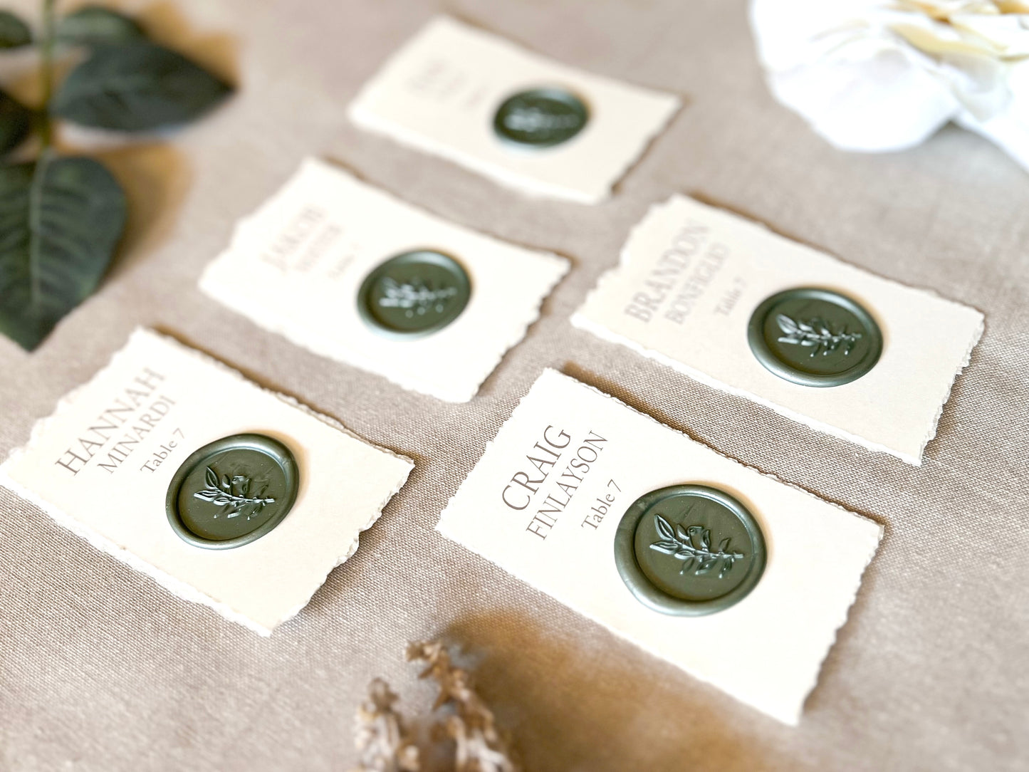 Wedding Place Cards with Wax Seal and Deckled Edging