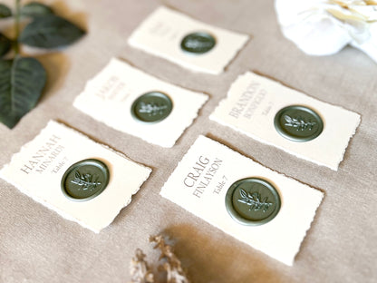 Wedding Place Cards with Wax Seal and Deckled Edging