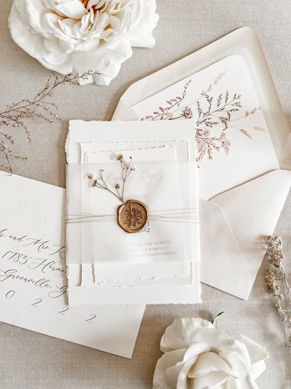 Elegant Ivory Baby’s Breath Invitation with Deckled Edging