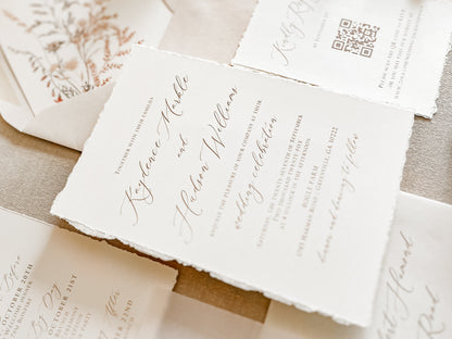Elegant Ivory Baby’s Breath Invitation with Deckled Edging