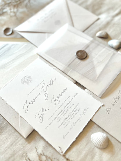 Beach Wedding Invitation with Vellum & Seashell Wax Seal