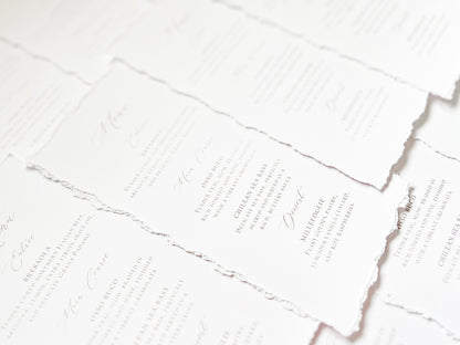 Simple Wedding Menus with Deckled Edging (Corresponding Place Cards sold separately)