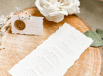 Folding Tent Wedding Place Cards with Baby’s Breath, Wax Seal and Deckled Edging