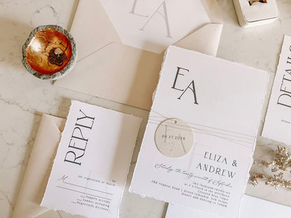 Modern Wedding Invitation with Monogram Tag