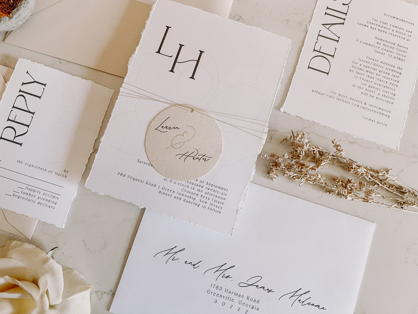 Magnolia Modern Wedding Invitation with Monogram