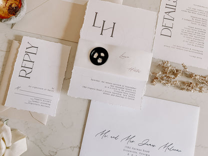 Classic Magnolia Wedding Invitation with Vellum & Wax seal