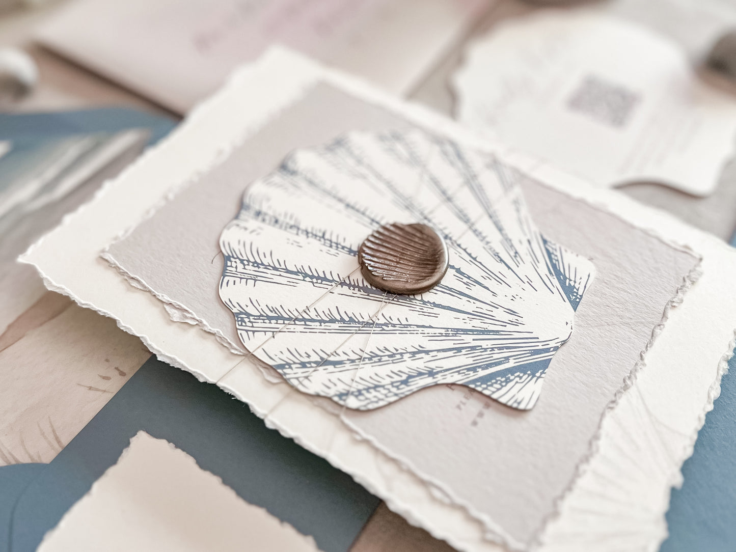 Seashell Wedding Invitation with Wax Seal