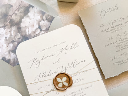 Hydrangea Wedding Invitation with Wax Seal
