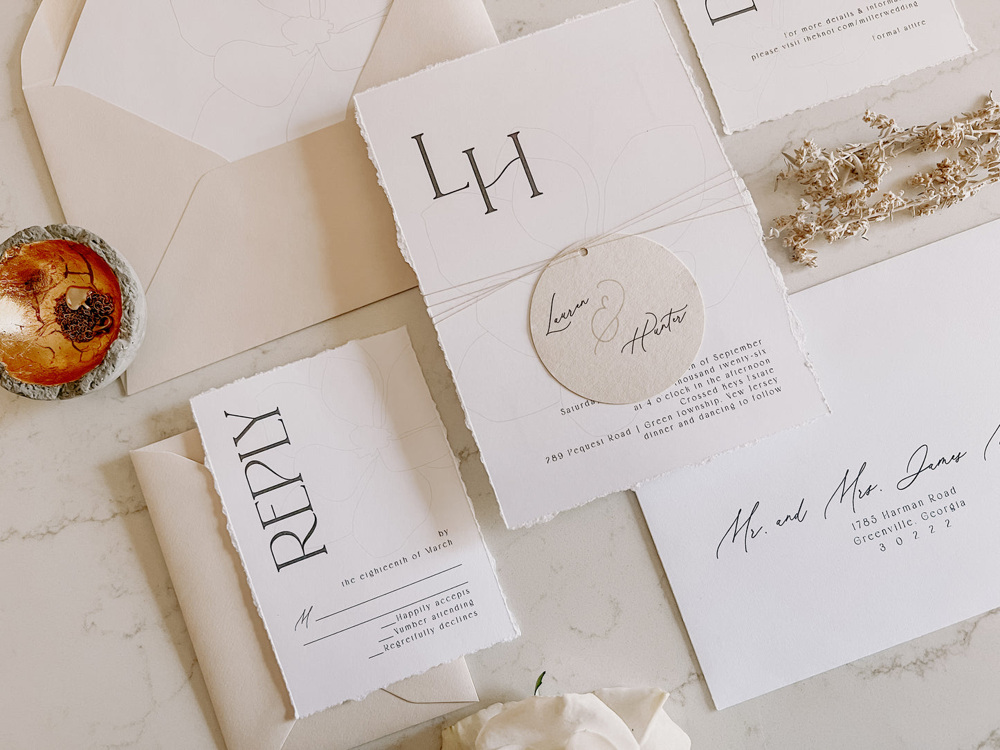 Magnolia Modern Wedding Invitation with Monogram
