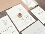 Contemporary Boho Wedding Invitation with Deckled Edging, Vellum and Wax Seal