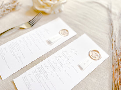 Wedding Menus with Vellum Place Card and Deckled Edging