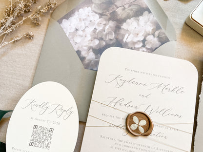 Hydrangea Wedding Invitation with Wax Seal