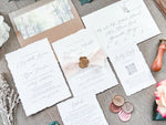 Old Money Wedding Invitation with Deckled Edging, Chiffon Ribbon and Wax Seal