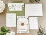 Eucalyptus Greenery Wedding Invitation with Deckled Edging, Vellum Belly Band and Wax Seal