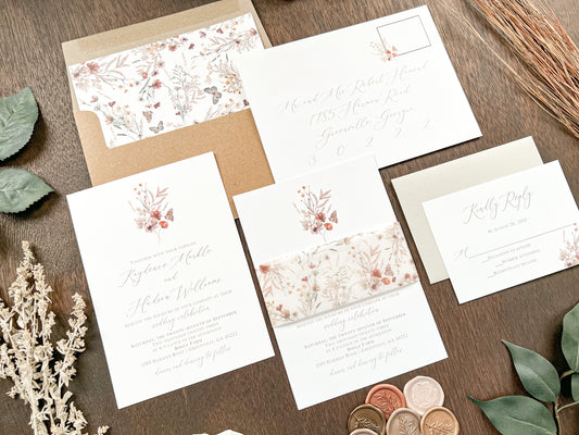 Wildflower Vellum Wedding Invitation with Rust & Terracotta Florals
