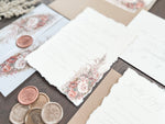 Pampas & Copper Foliage Boho Wedding Invitation with Deckled Edging, Vellum & Wax Seal