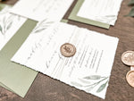 Greenery Deckled Edge Wedding Invitation with Wax Seal & Thread