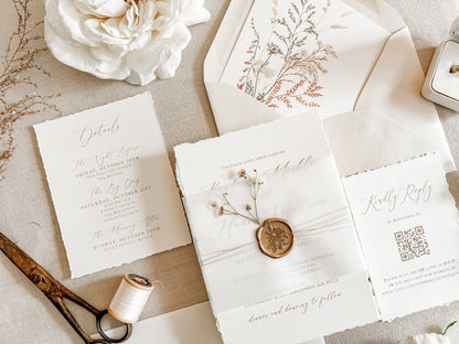 Elegant Ivory Baby’s Breath Invitation with Deckled Edging
